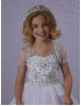 V Neck Beaded Glittering Tulle Corset Back Flower Girl Dress With Bolero